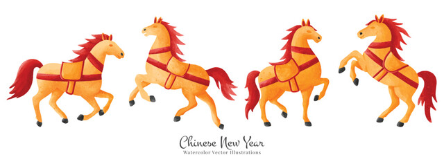 Obraz premium Chinese new year horse element vector illustrations