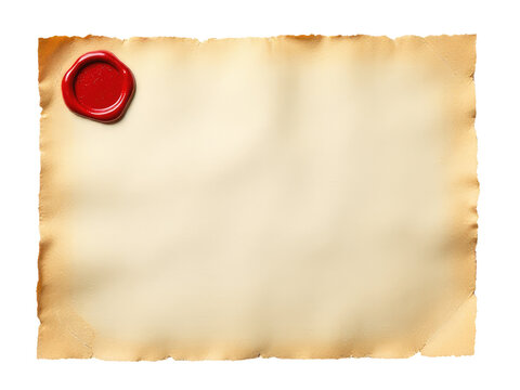 A piece of paper with a traditional wax seal, often used for important documents or letters