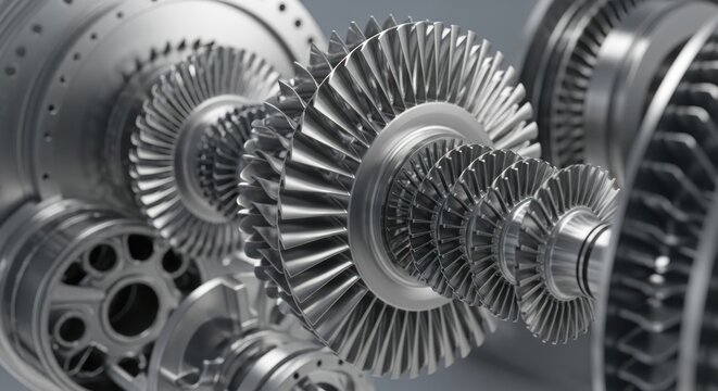 Close-up of Jet Engine Turbine Blades.