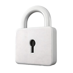 3D cut-out icon of a secure login padlock, minimal design, smooth matte material, white isolated transparent background. PNG.