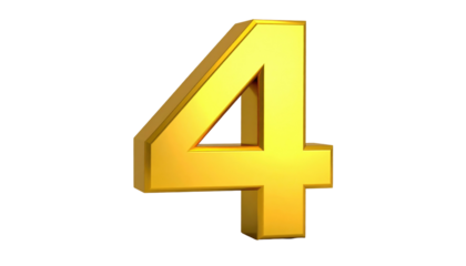 A 3D golden numeral "4" is rendered against a completely black background. It appears to be made of gold with some shadowing