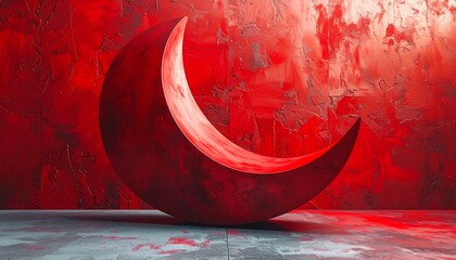 Crescent Moon Shape Red Background Art.
