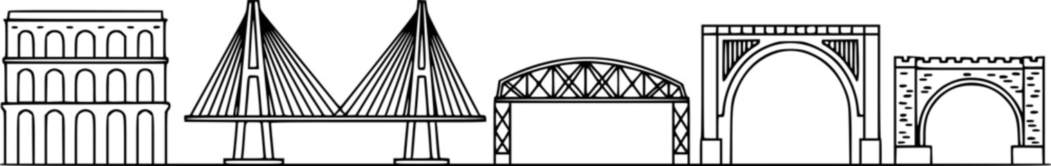 Illustrated bridges in a line, perfect for architectural or design projects
