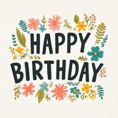 Floral Happy Birthday Greeting Design for Party Invitations and Decorations