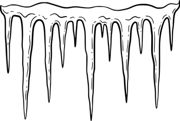 Hand-drawn illustration of icicles in various shapes and sizes against white
