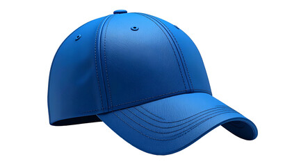Fototapeta premium A 3D render of a single, vibrant blue baseball cap, displayed on a black background, showcasing intricate stitching details