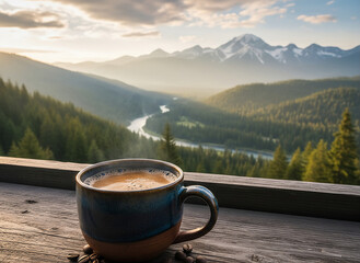 cup of coffee on the mountain