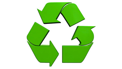 Obraz premium A 3D render of the iconic looping arrows graphic, symbolizing the practice of environmental sustainability. The symbol is rendered in glossy green