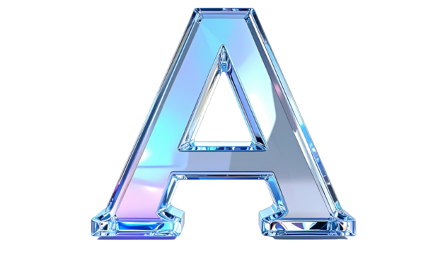 A 3D render of the letter "A" crafted from crystalline, transparent material. It has multifaceted surfaces and a reflective shine against a black background - Powered by Adobe
