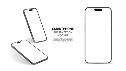 Realistic Smartphone Mockup Vector &ndash; 3D Mobile Phone Front View with Shadow, Isolated on White, High Quality UI UX Presentation