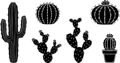 Hand-drawn cactus illustrations in black and white, perfect for design projects
