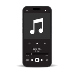 Media Music Player UI Mockup on Smartphone &ndash; Multimedia Mobile App Interface, Online Broadcast and Streaming Player, Isolated on White Background