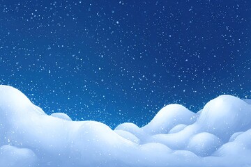 Naklejka premium Snow falls on soft clouds under a blue sky during winter in a quiet scene at evening