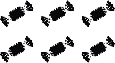 Set of minimalist black wrapped hard candy silhouette vector icons, vector illustration collection for sweets, desserts, bakery products, candy shop branding, menu graphics, and modern culinary design