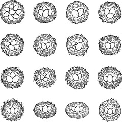 Minimal bird eggs nest icon set for nature business
