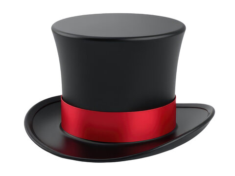 A traditional formal hat with a distinctive red band, ideal for use in historical or vintage-themed settings