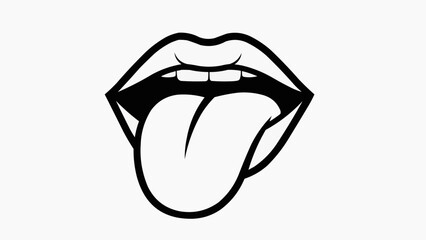 Stylized illustration of tongue out lips in black and white