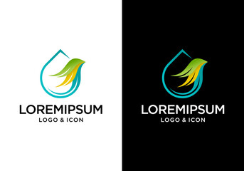 Bird logo icon vector created from abstract leaf elements with water or oil drops. Modern and clean style logo.