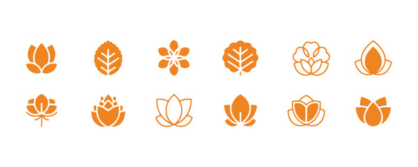 Stylish flower and leaf icons. Basic geometric flower icons

