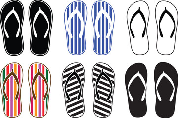 Flip Flops Sandals Vector Set Summer Beach Slippers Icons.