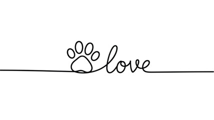 Animal paw print with love handwritten text on white background