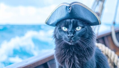 Pirate Cat captain on the ship art photo