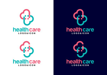 Vector illustration template. Simple and minimalist medical logo icon. Love logo with medical cross sign for healthcare logo design.