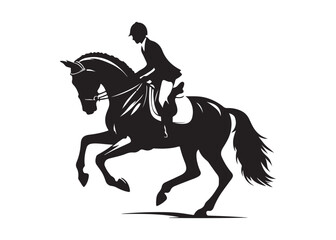 Fototapeta premium equestrian logo silhouette vector, horse equestrian logo design illustration, jumping horse racing logo vector silhouette, jumping horseman logo vector silhouette on white background