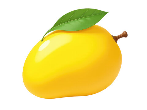 A ripe yellow mango with a green leaf on top