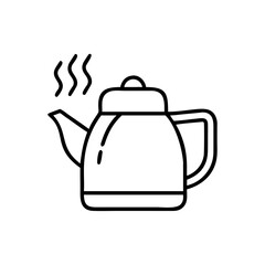 Obraz premium Steaming hot teapot or kettle line art icon for beverage and kitchen designs