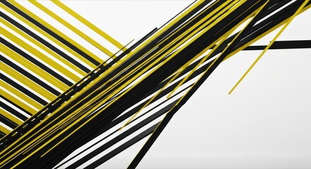 Abstract art with yellow and black lines, on a white background