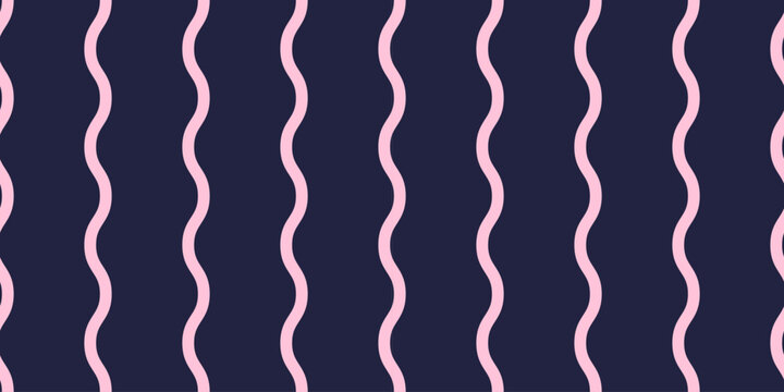 Seamless pattern with soft pink wavy stripes on a deep navy background. Minimal decorative repeat suitable for textiles, fabric printing, wrapping paper, stationery and modern packaging