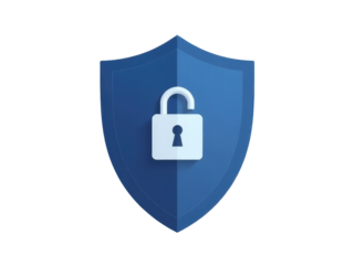 A blue shield with a padlock symbol, suitable for security or protection themes