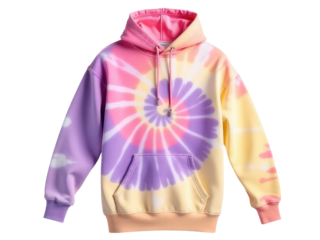 Colorful tie dye design on a white hoodie, perfect for casual wear or fashion photography