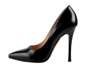 A pair of black high heel shoes sits neatly on a white background, perfect for fashion and beauty concept images