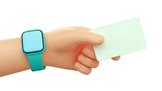 Hand holding blank card with smartwatch - Powered by Adobe