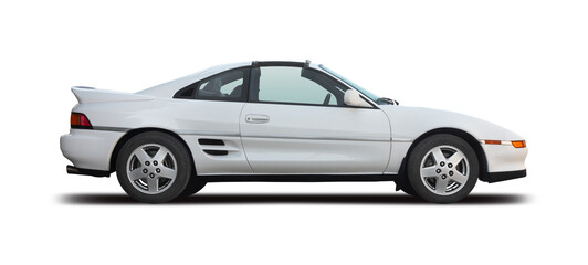Toyota MR2 Japanese sport classic car, side view isolated on white background