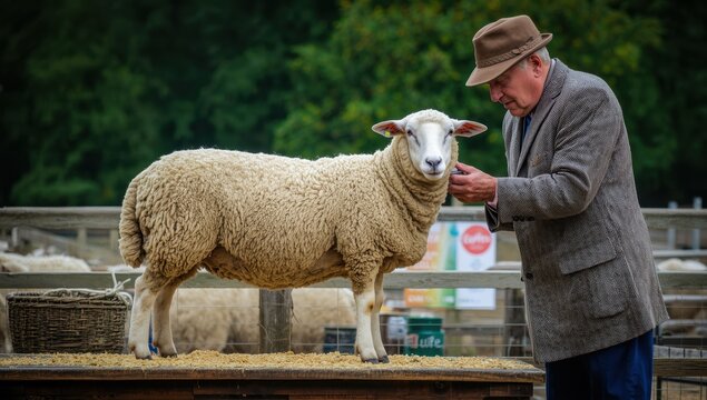 Judging sheep at a rural fair