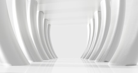 Abstract white architecture background arched interior 3d render