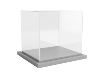 A glass display case on a white base, suitable for showcasing small items