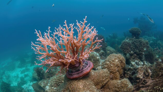 Juvenile coral that secured itself to the structure in a Malaysian coral nursery