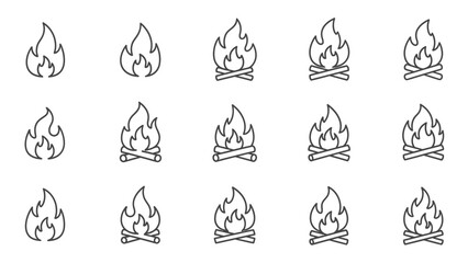 Set of stylized campfire icons in a grid.