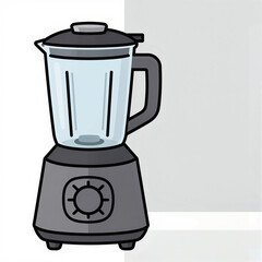 Cartoon blender illustration with glass jar, curved handle, and gray base on white background