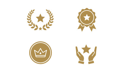 A collection of premium quality, achievement, and best rating icons in a gold color