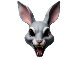 A close-up shot of a rabbit mask with detailed features