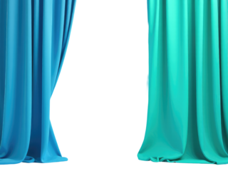 Two curtains with contrasting colors hung on a wall