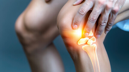 Human knee bones showing pain and injury, representing medical diagnosis, osteoporosis treatment, bone loss therapy, and orthopedic care concepts for inflamed joints