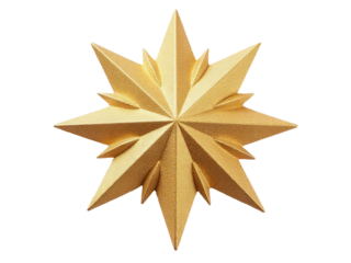 A single golden origami star ornament placed on a white background, perfect for decoration or photography props