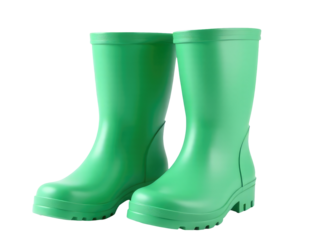 Pair of green rain boots on a white background