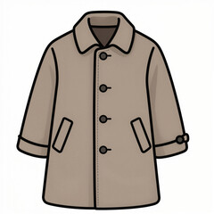 Minimalist cartoon illustration of a beige trench coat with clean outlines, centered on a white background